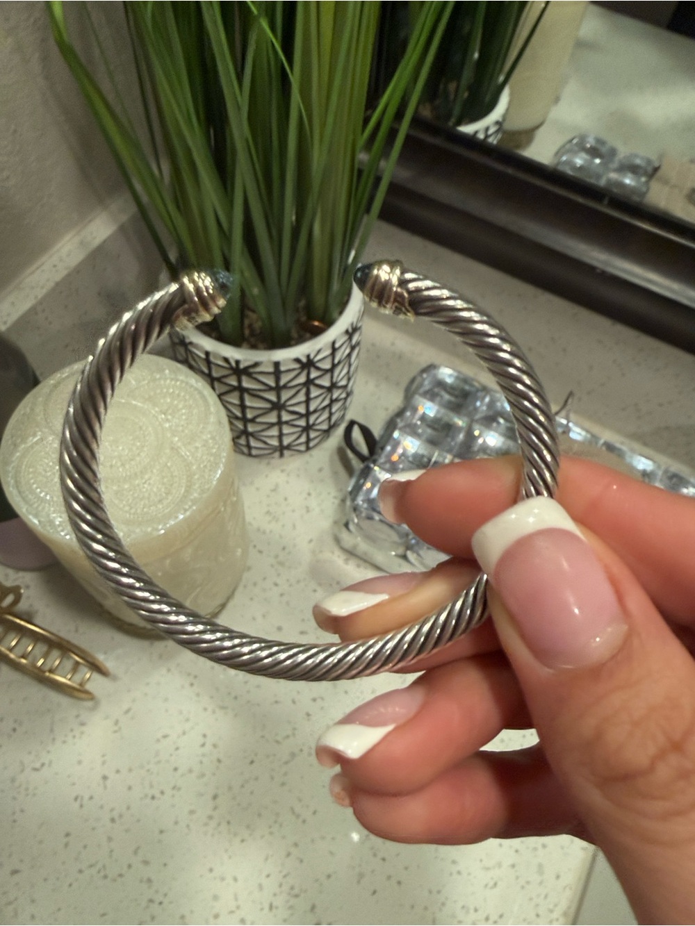 David Yurman Two-Tone Cable Cuff Bracelet with Blue Gem Tips - Picture 2 of 4